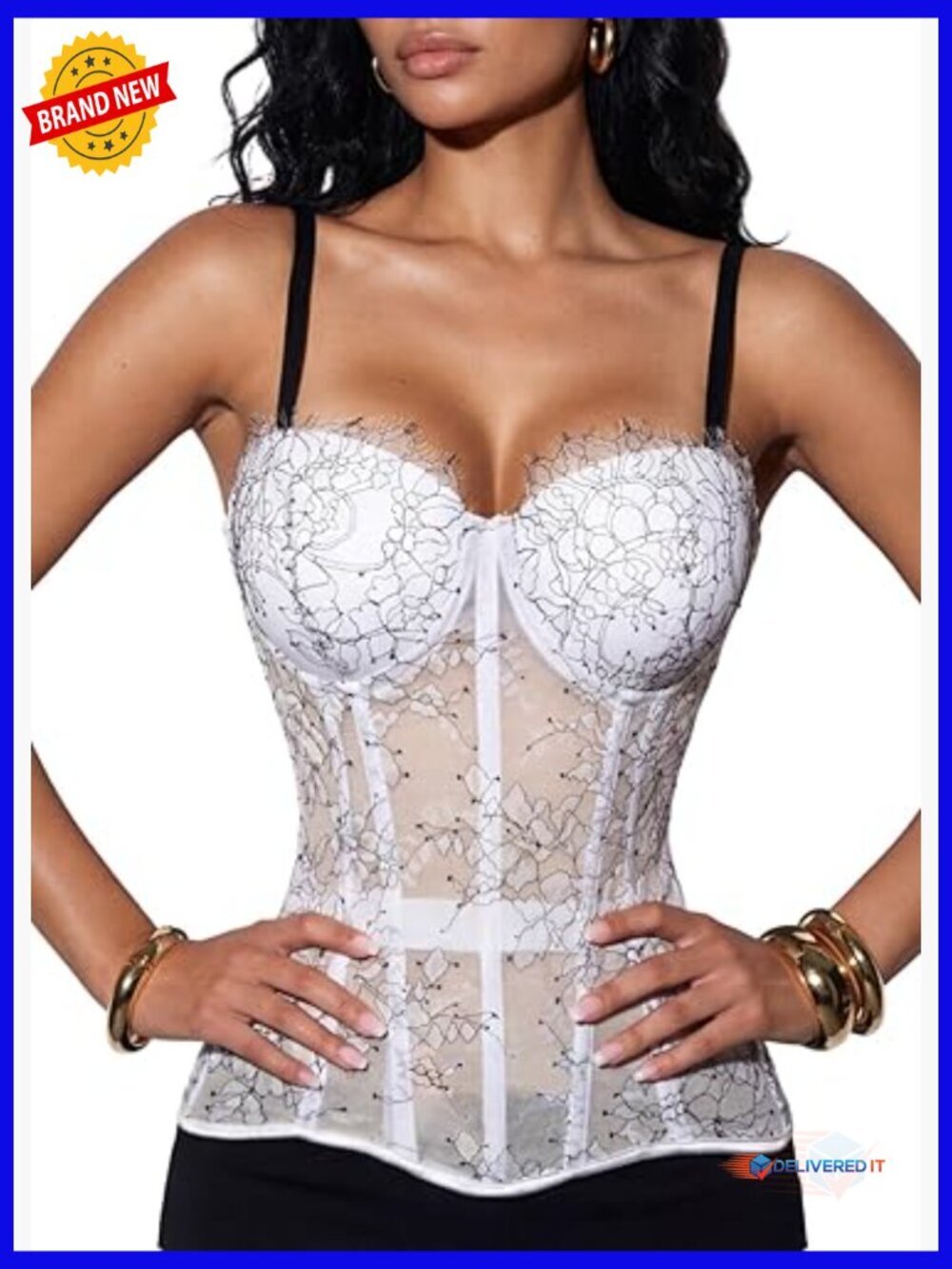 Overbust Corset with 15 Steel Bones Lace Up Bustier Top Shapewear